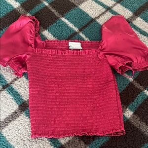 Urban Outfitters Satin Smocked Top in Berry Pink